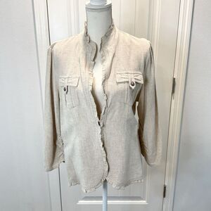 Peck & Peck  Women’s Size Large Linen Blend Open Front Blazer Jacket Top Ivory